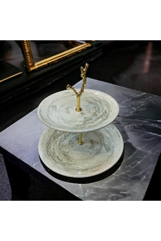 Elta Collection Güral Porselen Katlı Sunumluk Kurabiyelik Şekerlik Yesil