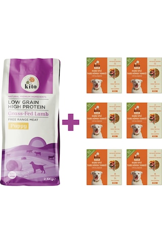 Kito Kuzu Etli Yavru Köpek Maması 2500 G + Kito Fresh Kuzu Etli Köpek Yemeği 6'lı
