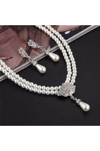 Trend Zirkon Taş İşlemeli Taç İnci Takı Seti Sevgililer Günü Hedi