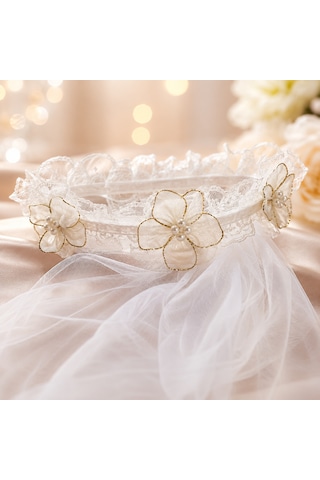 Çiçekli İncili Duvaklı Taç Çember Model Bekarlığa Veda Parti Aksesuarı Bride Diğer
