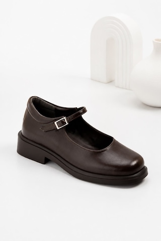 Dabab Shoes Berlın Kadın Acı Kahve Cilt Mary Jane Yuvarlak Burun 2 Cm Kalın Taban Tokalı Babet Loafer Ayakkabı Kahverengi