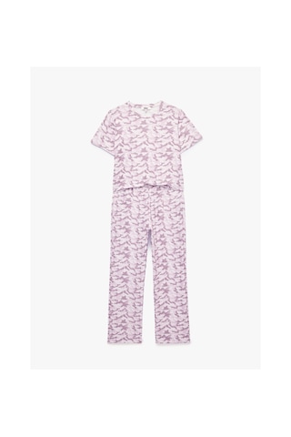 Koton Kamuflaj Desenli Rahat Kesim Bisiklet Yaka Kısa Kollu Pijama Takımı Pembe Desenli 7wlk40304mk