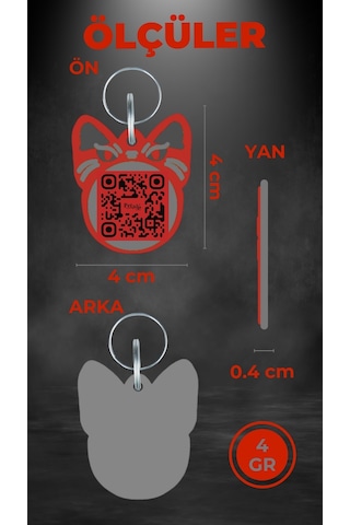 Petjoo 1.Bastet Gri-Kırmızı Qr'lı Kedi Künyesi