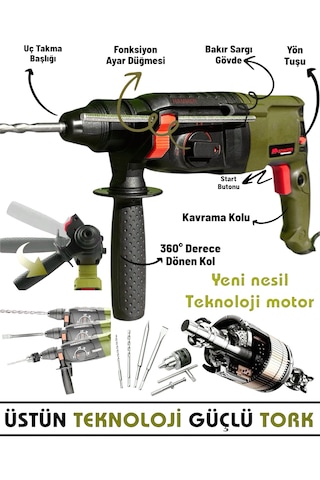 Schmıtzer 3'lü Set Sch-2603s Pro 850 W Sds Plus Metal Şanzuman Profesyonel Darbeli Matkap Kırıcı Delici 26mm Hilti
