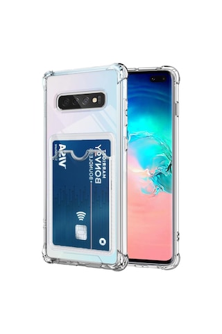 Kvy Samsung Galaxy Uyumlu S10 Plus Kamera Korumalı Kartlıklı Setra Şeffaf Silikon Kılıf