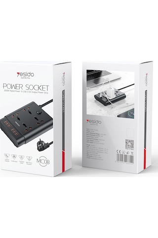 Yesido Mc-08 4 Bağlantı Noktası + 6 Usb Bağlantı Noktası 2650w Çok Fonksiyonlu Yüksek Güç Soketi Ab Fiş