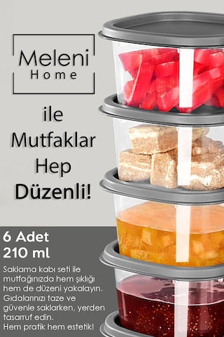 6'lı Kapaklı Kahvaltı Seti - Kahvaltılık Saklama Kabı Seti 210 Ml - Gri