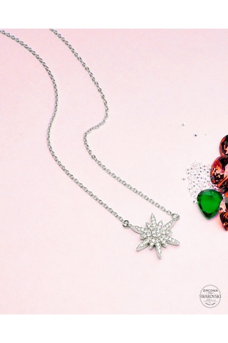 Brezza Lusso Jewelry Swarovski Taşlı Kuzey Yıldızı Kar Tanesi Kadın Gümüş Kolye 45 CM 45 CM
