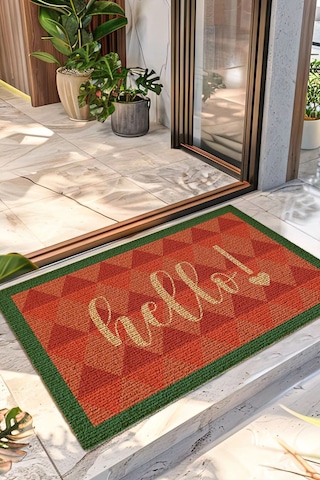 Decovetro Renkli Kapı Önü Halı Paspas Hello Retro Baskılı 40 X 60 Cm Çok Renkli