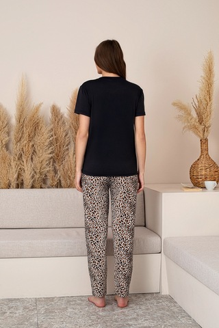 Nisanca Slim Fit Desenli Kısa Kol Mevsimlik Kadın Pijama Takımı Leopar