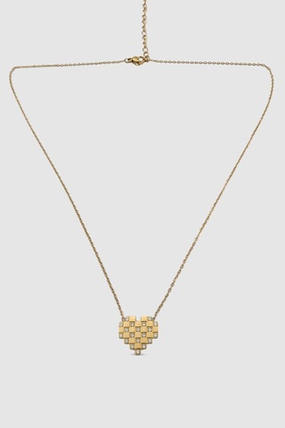 Piksel Tasarım Kalp Figürlü Zirkon Taşlı Gold Bijuteri Kolye