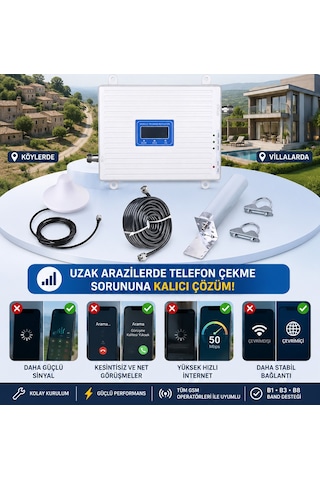 Gsm Sinyal Güçlendirici 3 Bant B1 2100mhz , B3 1800mhz Ve B8 900mhz 4.5g Ve 5g Destekli Yeni Üretim Serisi Şebeke Yükseltici