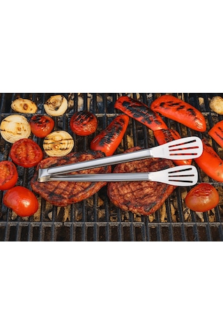 Maşa Paslanmaz Barbekü Maşası - 25 Cm Mutfak Ekmek Maşası Çok Renkli