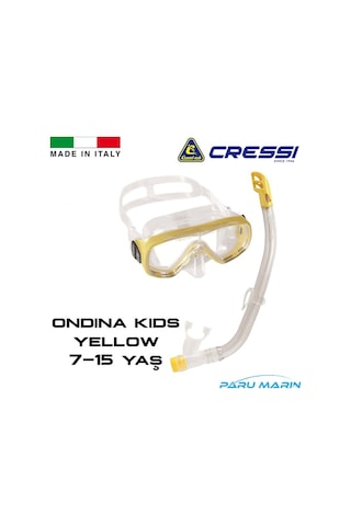 Parumarin Cressi Junior 7-15 Yaş Ondina Maske Şnorkel Seti Sarı