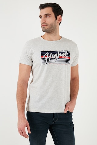 Buratti Pamuklu Slim Fit Bisiklet Yaka Baskılı Erkek T Shirt 541Higher Açık Melanj