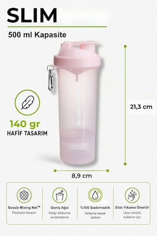 Smartshake Slim Serisi 500 Ml Pamuk Pembe Protein Shaker