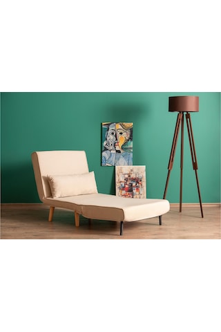 Folde 80 Tekli Yataklı Katlanır Koltuk Keten Krem Krem