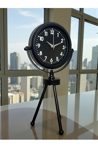 Black Luxury Modern Üç Ayaklı Metal Masa Saati Siyah