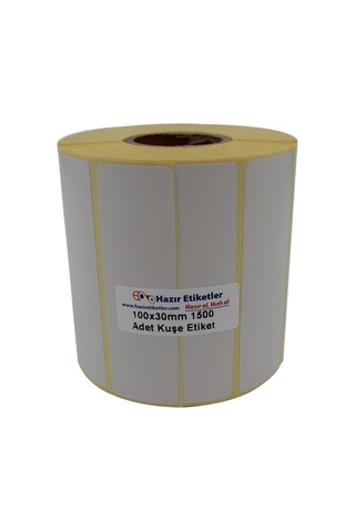 Kuşe Etiket 100mm X 30mm Ruloda 1500 Adet 40mm Kuka Çapında Baskısız Barkod Yazıcı Etiketi Diğer