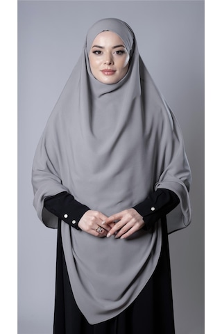 Hürrem Bone Gri Pratik Hazır Geçmeli Tesettür Eşarp Medine İpeği Bağcıklı Sufle Hijab 2301 15