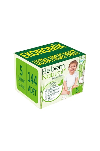 Bebem Natural Bebek Bezi 5 Numara Junior Ekonomik 144 Adet 2'li