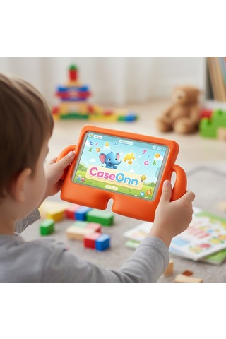 Caseonn Samsung Galaxy Uyumlu Tab S6 Lite P610 / Tab S6 T860 Kılıf Tutma Kollu Silikon Turuncu Diğer