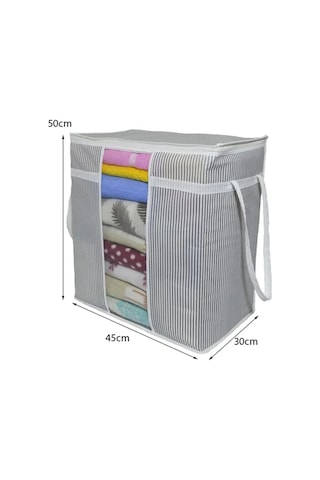 Pencereli Saklama Çantası Çizgili Çok Amaçlı 50x45x30 Cm Gri-beyaz