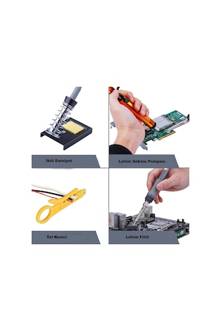 60w Havya Lehim Seti Multimetre Vakum Pompası Uç Seti Lehim Teli Cımbız Kılıf Elektronik Onarım Kiti