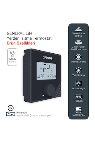 General Life Mitra Fh25s Yerden Isıtma Termostatı - Siyah