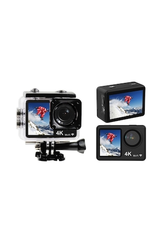 4k Çözünürlüklü 160 Derece Geniş Açılı Su Geçirmez Aksiyon Kamerası, Wifi Destekli Ve Uzaktan Kumandalı Siyah Siyah