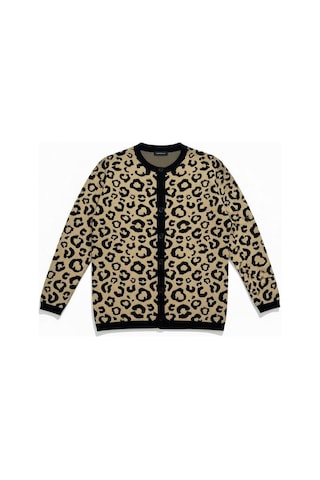 Eren Style Uzun Kollu Leopar Desenli Kaliteli Yünlü Hırka Camel