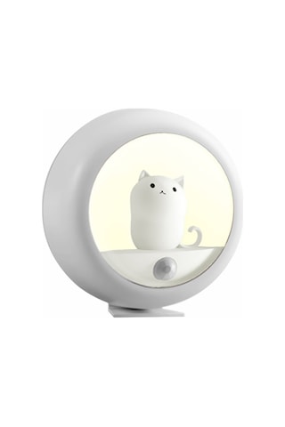 Konesam Kedi Figürlü Usb Akıllı Hareket Sensörlü Gece Lambası - Sabit Ve Otomatik Işık Modu, Duvar/masa/makaslı Montaj, 4000k Işık Tonu, 800mah Pil Beyaz