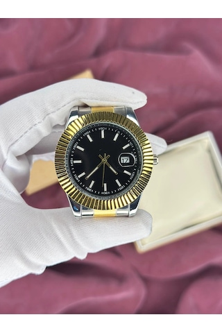 Siyah Kadran Gold Detay Otomatik Erkek Kol Saati Altın - Gümüş