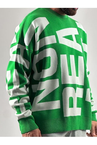 Bold Print Oversize Yeşil Erkek Sweat Coc1021 Yeşil