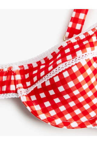 Koton Koton X Sibil Çetinkaya - Dantel Detaylı Pötikareli Balenli Bikini Üstü Kırmızı Ekose 6sak10241mm Kırmızı Ekoseli