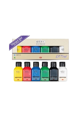 Mini Şövale 25x35 2 Li Tuval Artdeco 6 Renk Akrilik Boya Başlangıç Seti Fırça Palet Ponpon Su Kabı Masaüstü Sanatsal