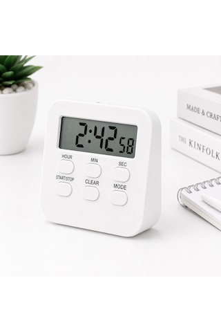 Beyaz Öğrenci Dijital Timer Alarmlı Geri Sayım, Kronometre Ve Saat Modu Büyük Lcd Ekran Manyetik Zamanlayıcı-dol288