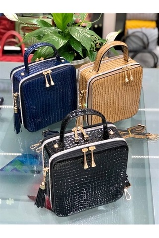 Sentt Deri Kare Taşlı Çanta Koyu Yeşil