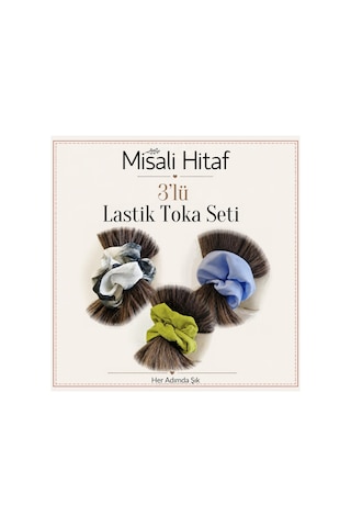 3'lü Lastik Toka Seti Kadın Saç Tokası Saç Lastiği Mavi - Yeşil - Ekru