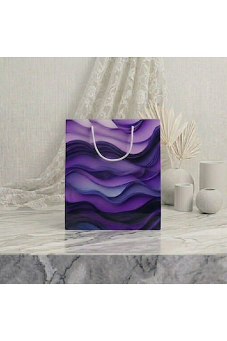 Eczane Hediyelik & Alışveriş Karton Çanta Körüklü Mor Dalgalar 20 x 10 x 23.50 CM 25 Adet