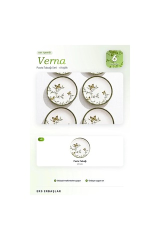 Verna Yeşil 6'lı Pasta Tabağı Seti 20 Cm