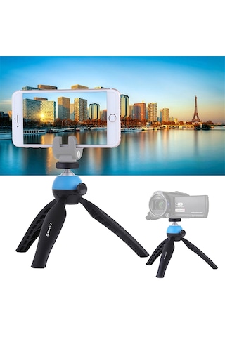 Puluz 360 Derece Top Başlı Mini Tripod Dağı Mavi