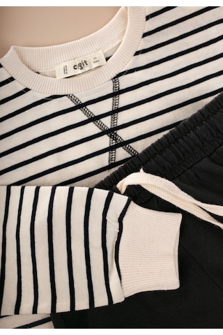 Cigit Çizgili Sweatshirt Takım 2-8 Yaş Siyah Çizgili