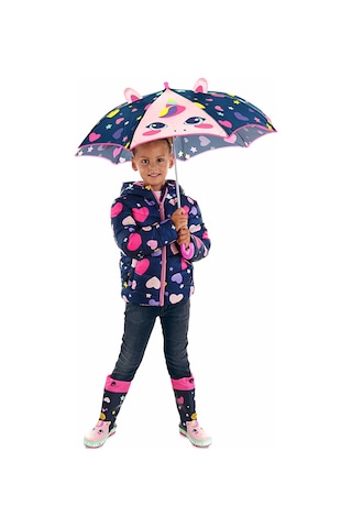 Denokids Kalpli Unicorn Kız Çocuk Lacivert Şemsiye