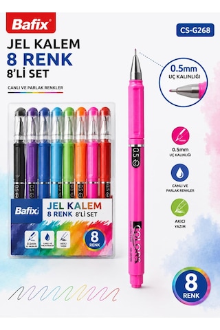 Bafix Chosch Cs-g268 Jel Kalem 0.5 Mm 8 Renk 8 Li Set Çok Renkli