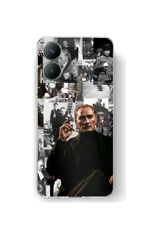 Vivo Y17s Uyumlu Mustafa Kemal Atatürk Kolajları Baskılı Silikon Kılıf