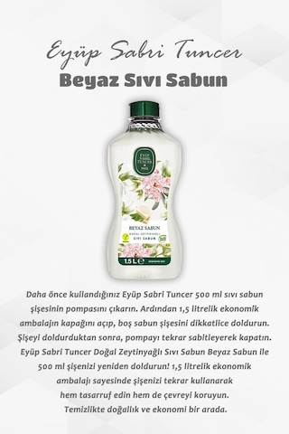 Doğal Zeytinyağlı Sıvı Beyaz Sabun 1.5 L 17 Al 15 Öde Ve Rosie Hediye