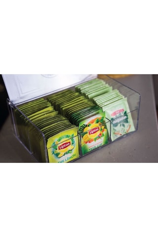 Sembol Gross 6 Bölmeli Demlik Poşet Çay Saklama Kutusu Organizeri Mutfak Ofis Saklama Kutusu Şeffaf Beyaz