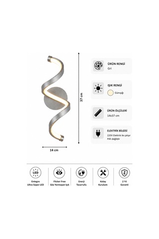AvizeGO Sora Modern Led Duvar Apliği Günışığı Gri