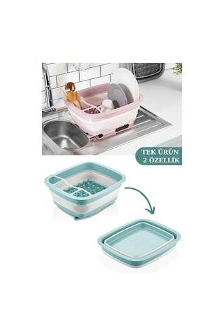 Flosoft Katlanabilir Bulaşıklık Ve Badya, Akordiyon Kaşıklık Bölmeli Tabaklık Kurutmalık Badya Yeşil